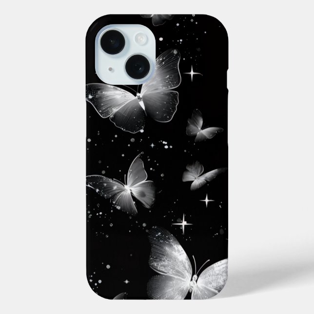 Glowing White Butterflies Black iPhone Case  (Back)
