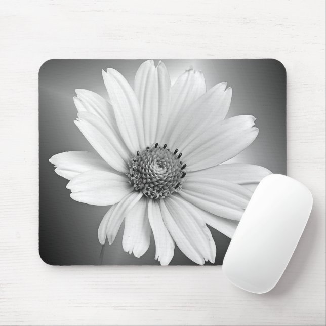 glowing white daisy on black mouse pad (With Mouse)