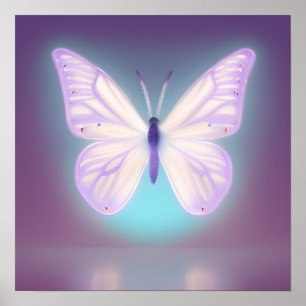 Glowing White Light Purple Butterfly Poster