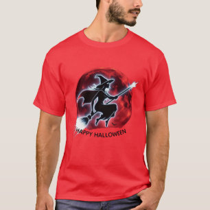 Glowing Witch Flying Red Moon Men's Tee