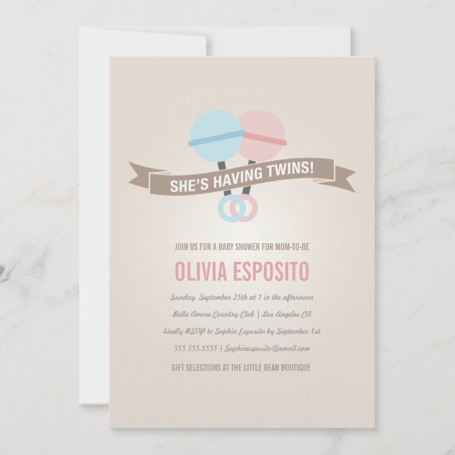 GLOWING WITH TWINS | BABY SHOWER INVITATIONS (Front)