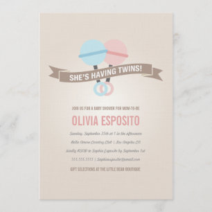 GLOWING WITH TWINS BABY SHOWER INVITATIONS