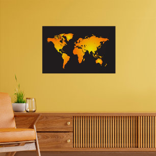Glowing World Map in Orange and Yellow Poster
