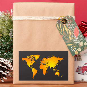 Glowing World Map in Orange and Yellow Rectangular Sticker