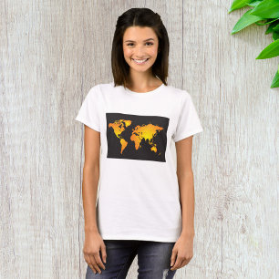 Glowing World Map in Orange and Yellow T-Shirt
