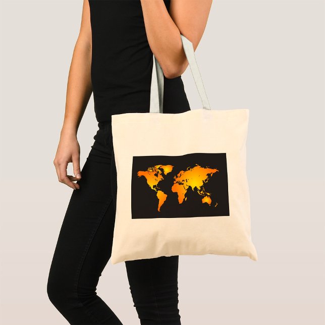 Glowing World Map in Orange and Yellow Tote Bag (Creator Uploaded)
