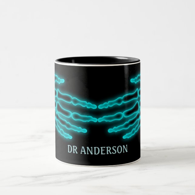 Glowing Xray Skeleton Hands Professional Doctor Two-Tone Coffee Mug (Center)