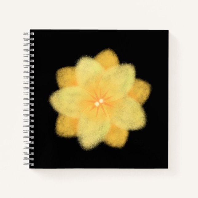 Glowing Yellow Floral Spiral Notebook – Elegant  (Front)