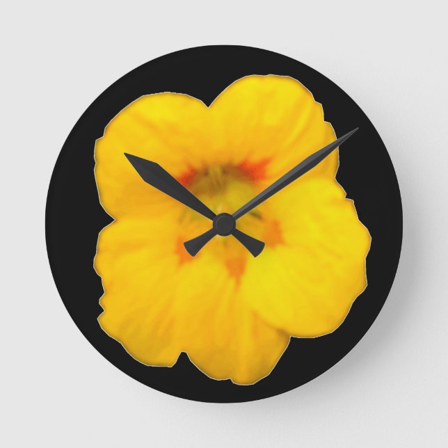 Glowing Yellow Nasturtium Wall Clock (Front)