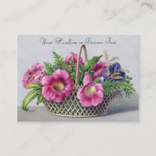 Gloxinia and Ferns in Basket Vintage Victorian Business Card