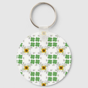 Glücksklee Clover mit Sonnenblume und Calla Lilie Key Ring