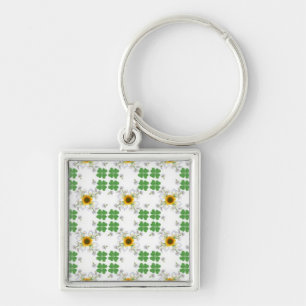 Glücksklee Clover mit Sonnenblume und Calla Lilie Key Ring