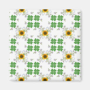 Glücksklee Clover mit Sonnenblume und Calla Lilie Magnet