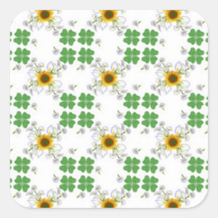 Glücksklee Clover mit Sonnenblume und Calla Lilie Square Sticker