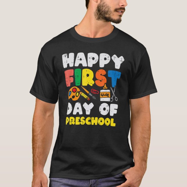 Glue Happy First Day Of Preschool School Boys Girl T-Shirt (Front)