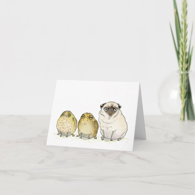 Glum Chums pug and toads card (Front)