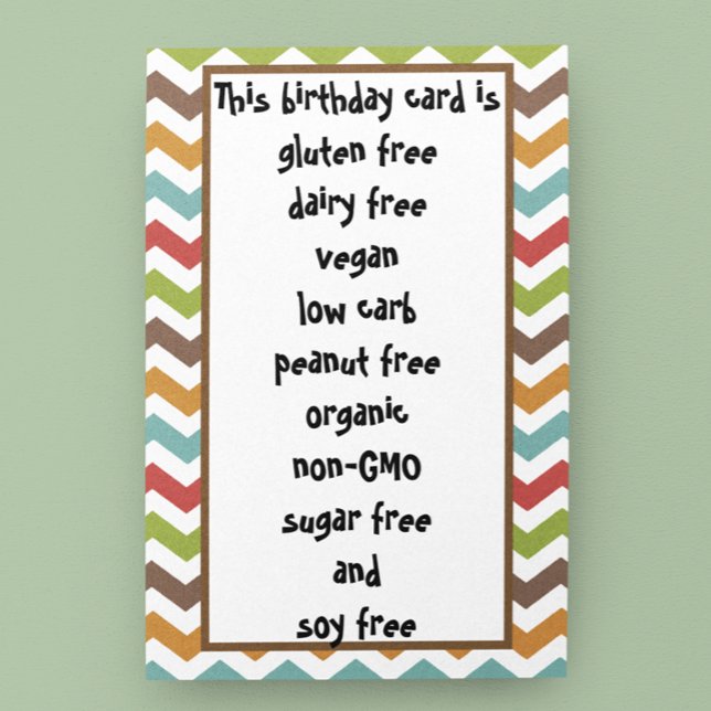 Gluten Dairy Sugar Soy Carb Free Funny Birthday Card (Creator Uploaded)