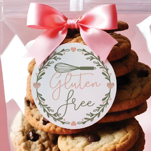 Gluten Free Bakery Whisk & Wreath Pink & Green Classic Round Sticker