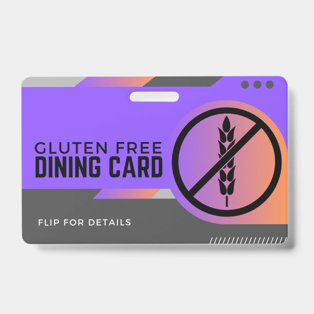 Gluten Free Dining Restaurant Safety Card ID Badge (Front)