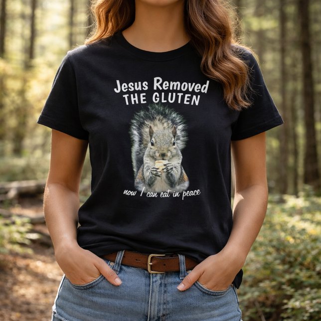 Gluten Free Faith Humor Christian Squirrel Photo T-Shirt (Funny Christian Gluten Free Squirrel Shirt)