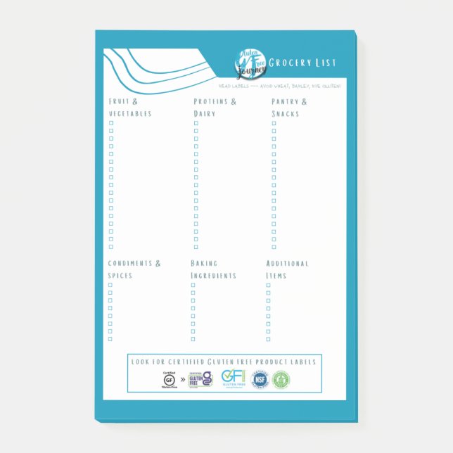 Gluten Free Grocery List | Fillable Notepad (Front)