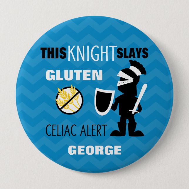 Gluten Free Knight Blue Chevron Stripe Button (Front)