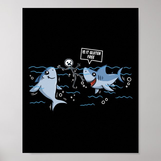 Gluten Free Shark Gift Celiac Disease  Poster (Front)