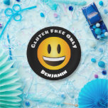 Gluten Free Smiling Emoji Face Paper Plate<br><div class="desc">Gluten Free Smiling Emoji Face Party Plates. Personalise by changing the text and background colour to suit your requirements.</div>