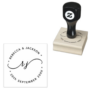 Glyph Script Couple Name initial Save the date Rubber Stamp