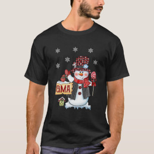 Gma Snowman Christmas Candy Cane Red Plaid Santa T-Shirt