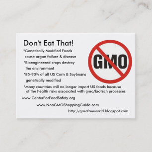 GMO-Free, Don't Eat That!, *Genetically Modifie... Business Card