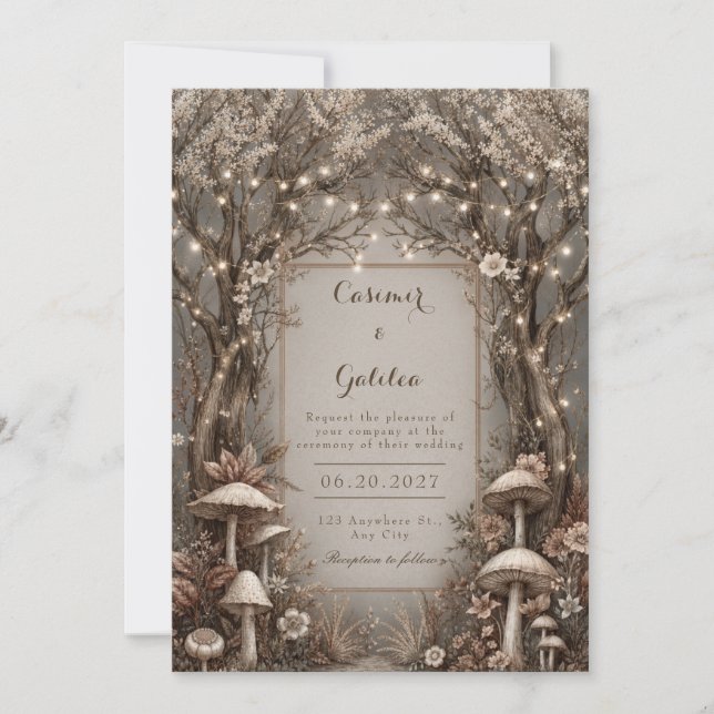 Gnarled Bronze Enchanted Forest Wood Wedding Invitation (Front)