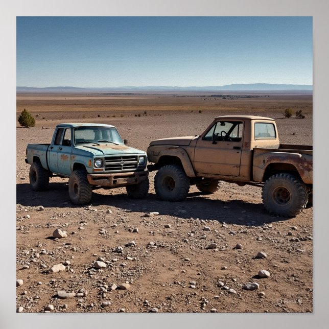 Gnarly Vintage Trucks Facing Off Poster (Front)