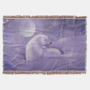 Gnetle Winter Polar Bear and Cub Wildlife Fantasy Throw Blanket