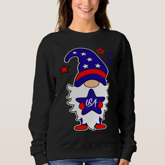 Gnome 4th of July American Flag Independence Day G Sweatshirt (Front)