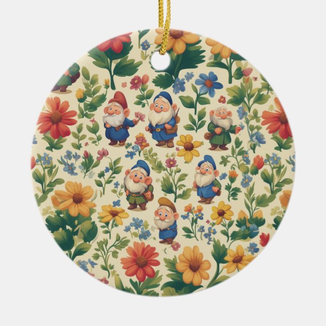 Gnome a flower pattern design ceramic ornament (Front)