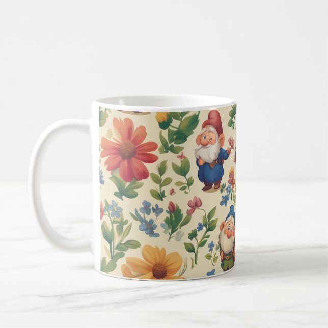 Gnome a flower pattern design coffee mug (Left)