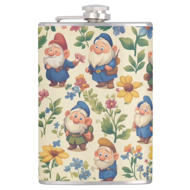 Gnome a flower pattern design hip flask (Front)