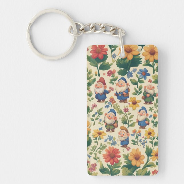 Gnome a flower pattern design key ring (Front)