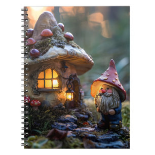 Gnome and a mushroom house, fantasy design notebook