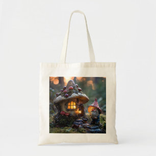 Gnome and a mushroom house, fantasy design tote bag