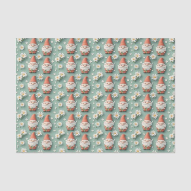 Gnome and Daisy Seamless Pattern Garden Design Tissue Paper (Front)