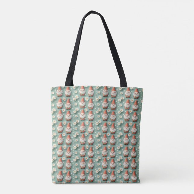 Gnome and Daisy Seamless Pattern Garden Design Tote Bag (Back)