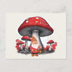 Gnome and Giant Red Mushrooms  Postcard