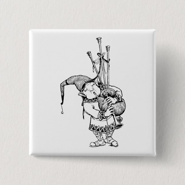 Gnome and His Bagpipes 15 Cm Square Badge (Front)