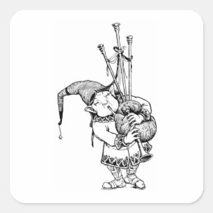 Gnome and His Bagpipes Square Sticker