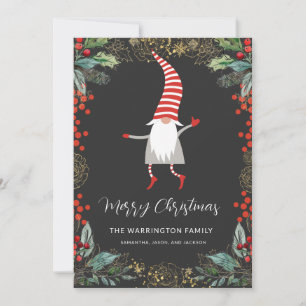 Gnome And Holly Berries  Holiday Card