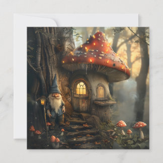 Gnome and mushroom house design card