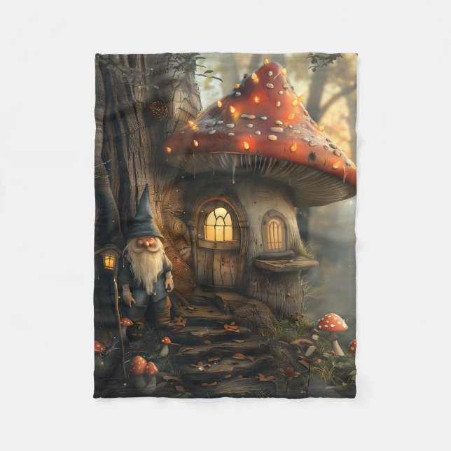 Gnome and mushroom house design fleece blanket (Front)