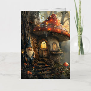 Gnome and mushroom house design foil greeting card